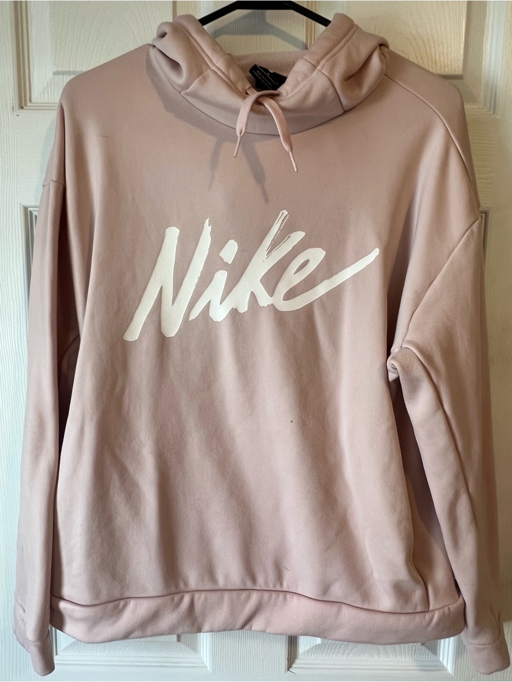 Nike Women's Blush Pink Pullover Hoodie with White Script Logo